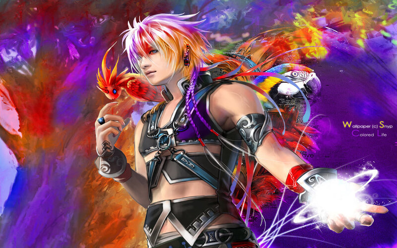 Anime Character with Birds — Purple