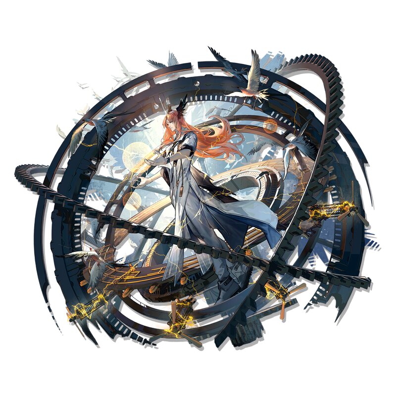 Anime Character with Birds — White, Dramatic