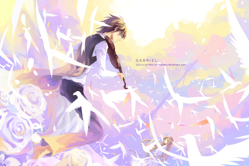 Anime Character with Birds — White