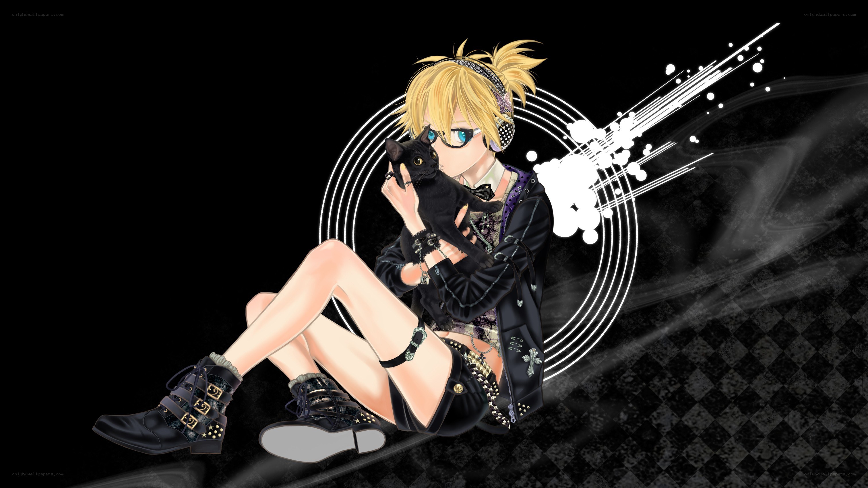 anime character with black cat