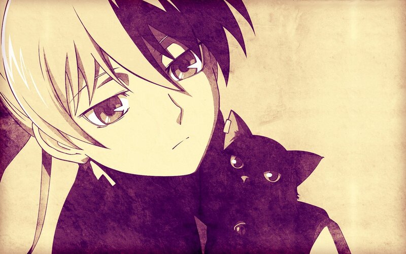 Anime Character with Black Cat — Purple