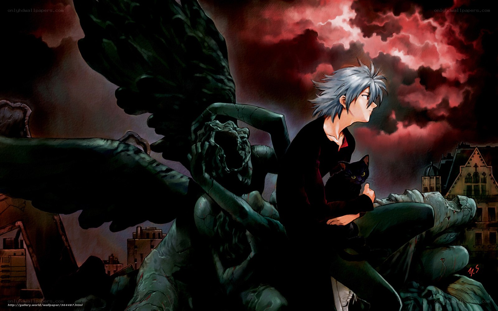 Anime character with black cat