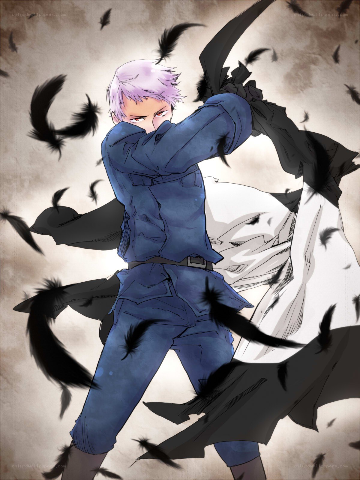 anime character with black feathers