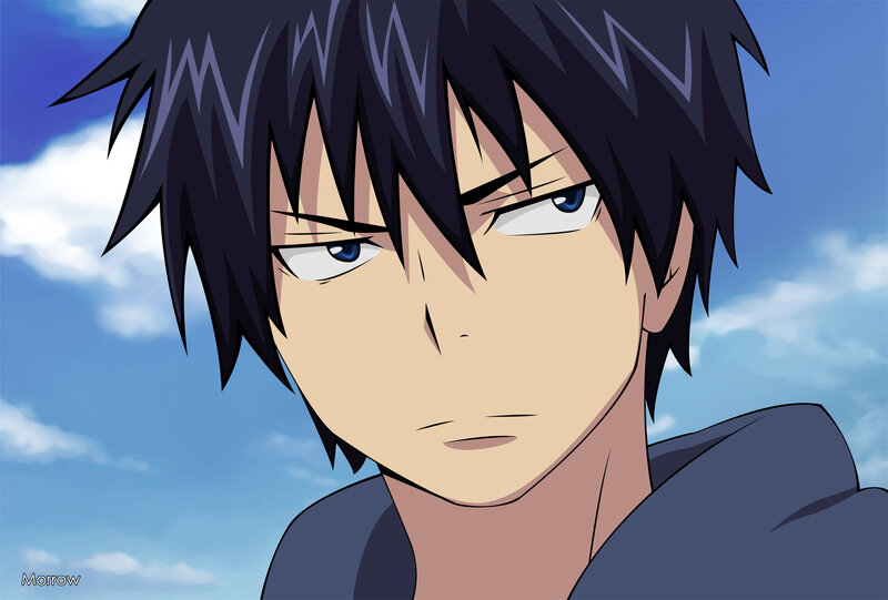 Anime Character with Black Hair — Blue, Serious, Afternoon, Blue Sky