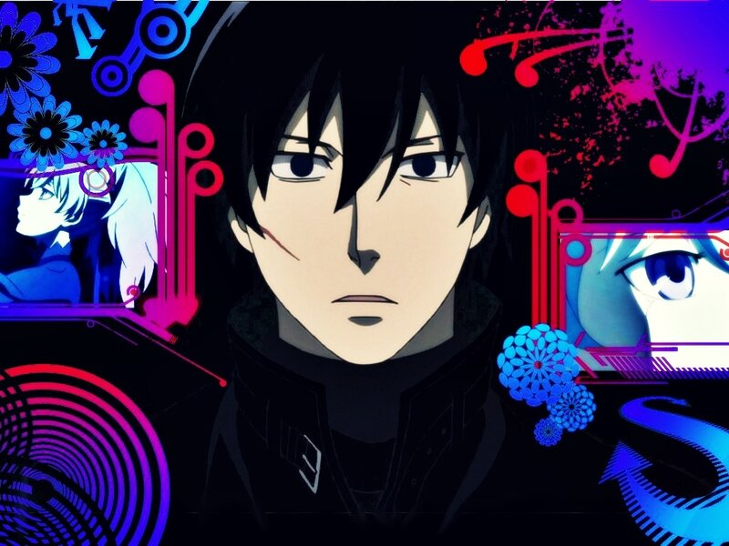 Anime Character with Black Hair — Dramatic, Blue Flowers