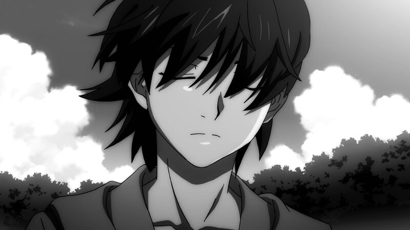 Anime Character with Black Hair — Dramatic, Clouds, Trees