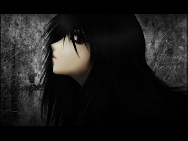 Anime Character with Black Hair — Dramatic, Digital Art, Face