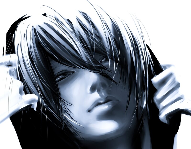 Anime Character with Black Hair — Dramatic, Digital Art, Hands