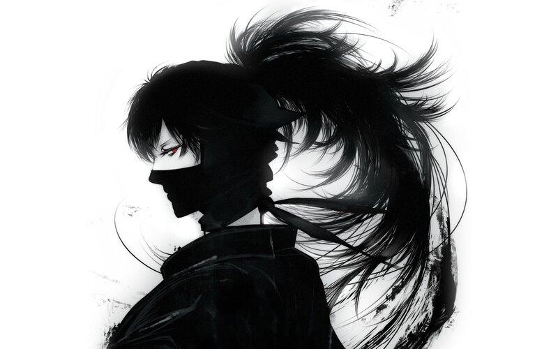 Anime Character with Black Hair — Dramatic, Digital Art, Mask