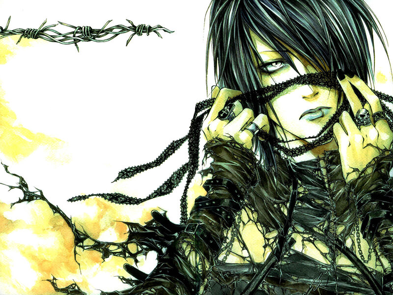 Anime Character with Black Hair — Dramatic, Manga, Barbed Wire, Chains