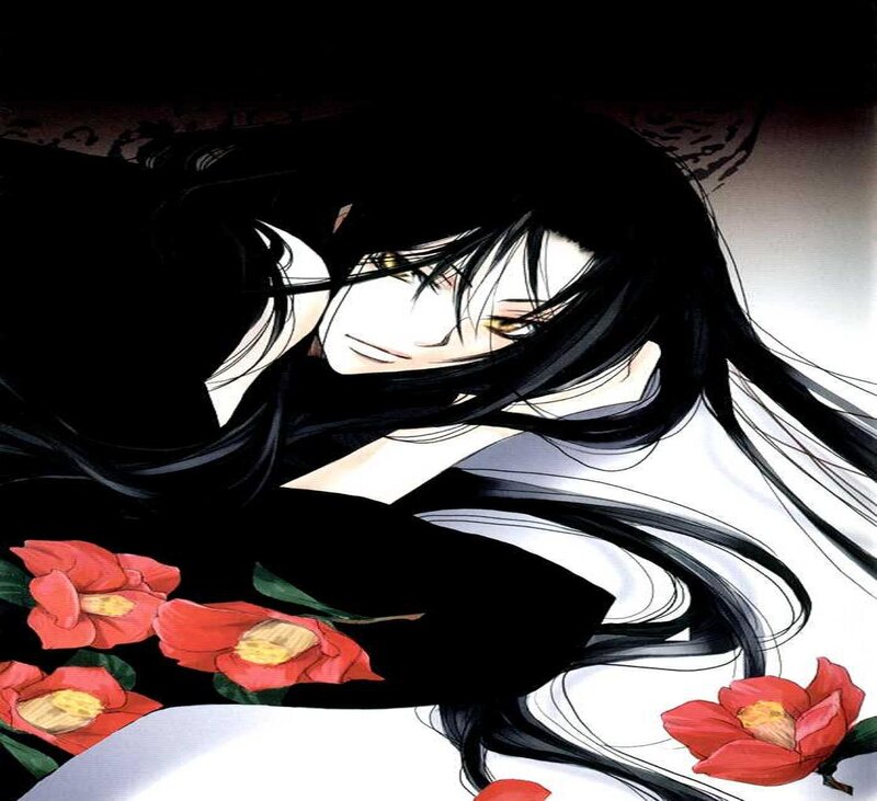 Anime Character with Black Hair — Dramatic, Manga, Flowers