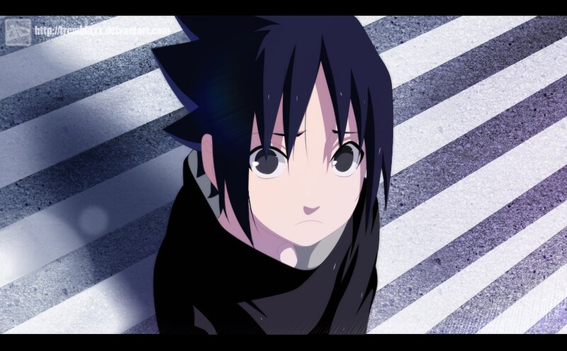 Anime Character with Black Hair — Dramatic, Striped Background