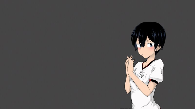 Anime Character with Black Hair — Gray, Neutral, White Shirt