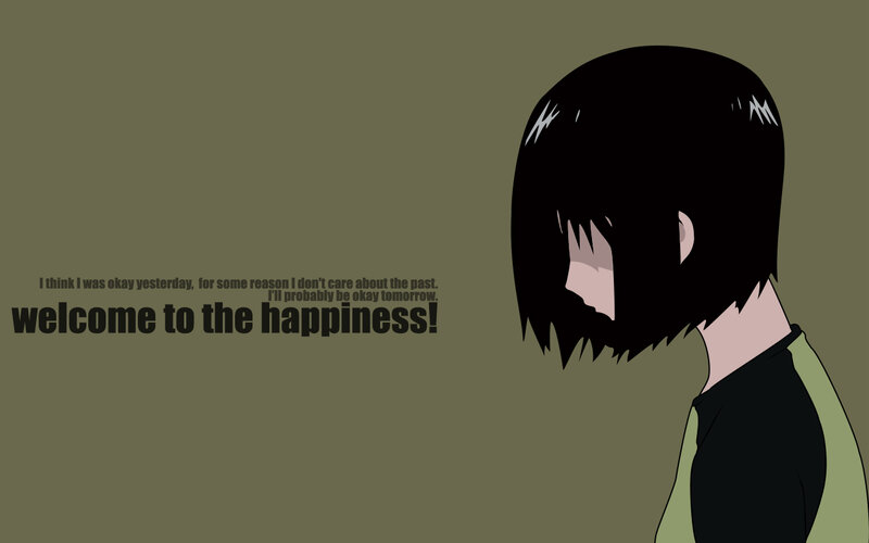 Anime Character with Black Hair — Olive Green, Melancholic, Manga, Text