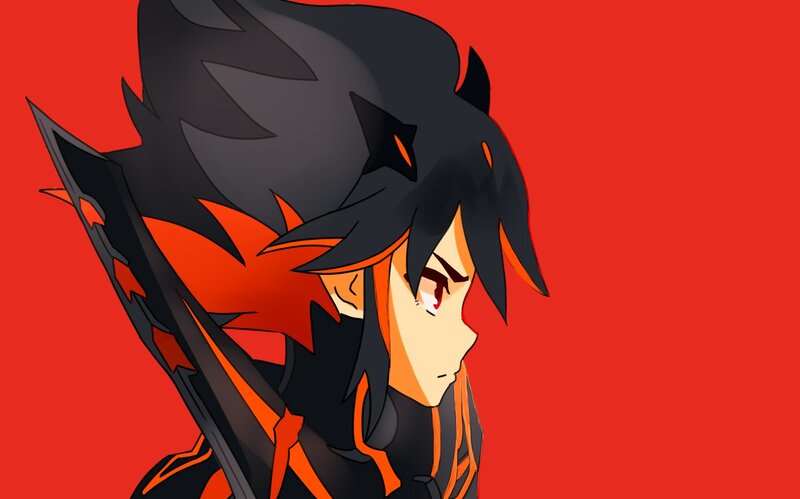 Anime Character with Black Hair — Red, Dramatic, Digital Art