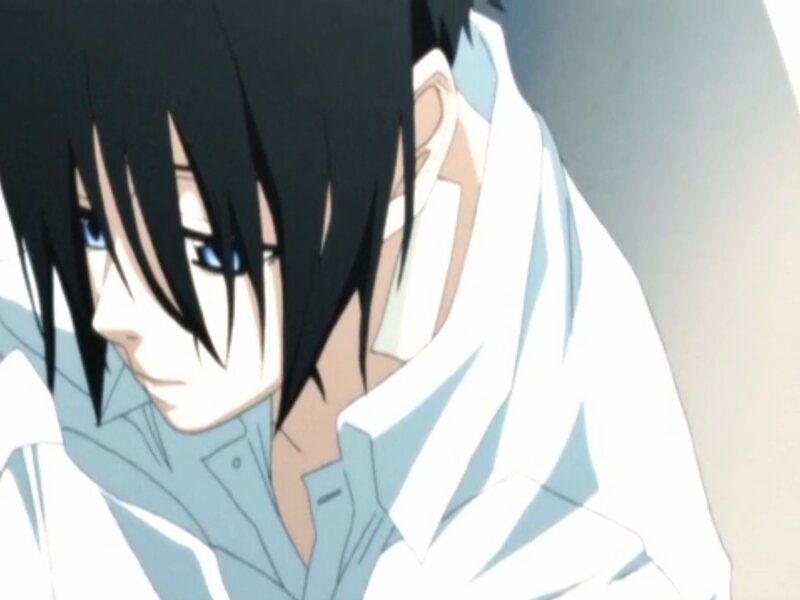 Anime Character with Black Hair — Serious, Blue Eyes, White Shirt
