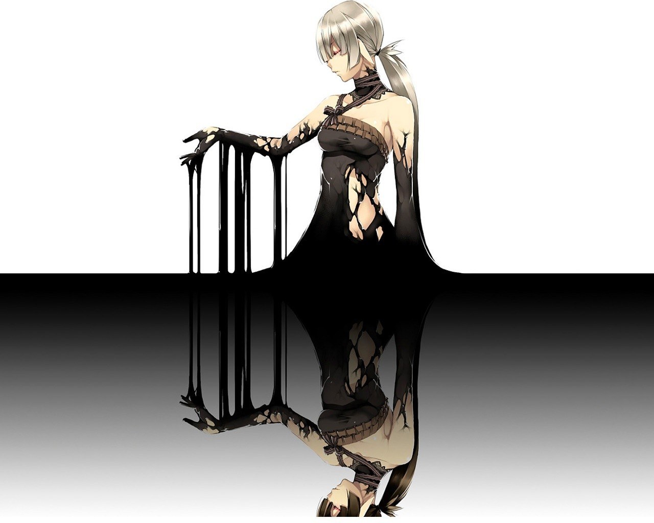 anime character with black liquid