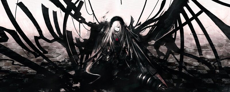 Anime Character with Black Wings — Dramatic, Digital Art, Long Hair