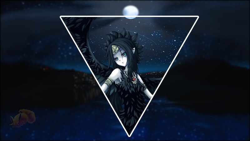 Anime Character with Black Wings — Dramatic, Night, Digital Art, Moon