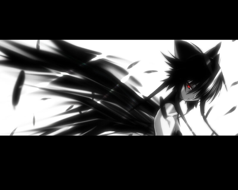 Anime Character with Black Wings — Dramatic, Red Eyes