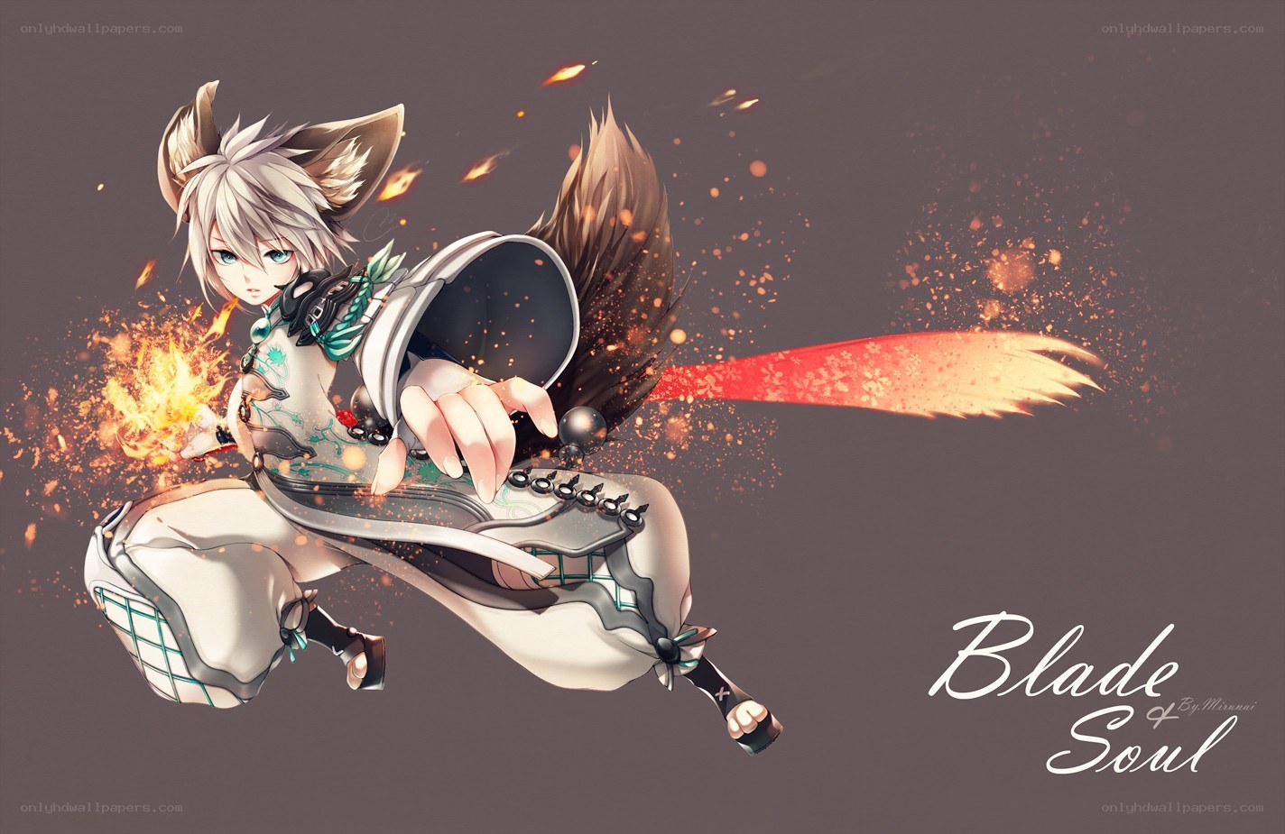 Anime character with blade and fire