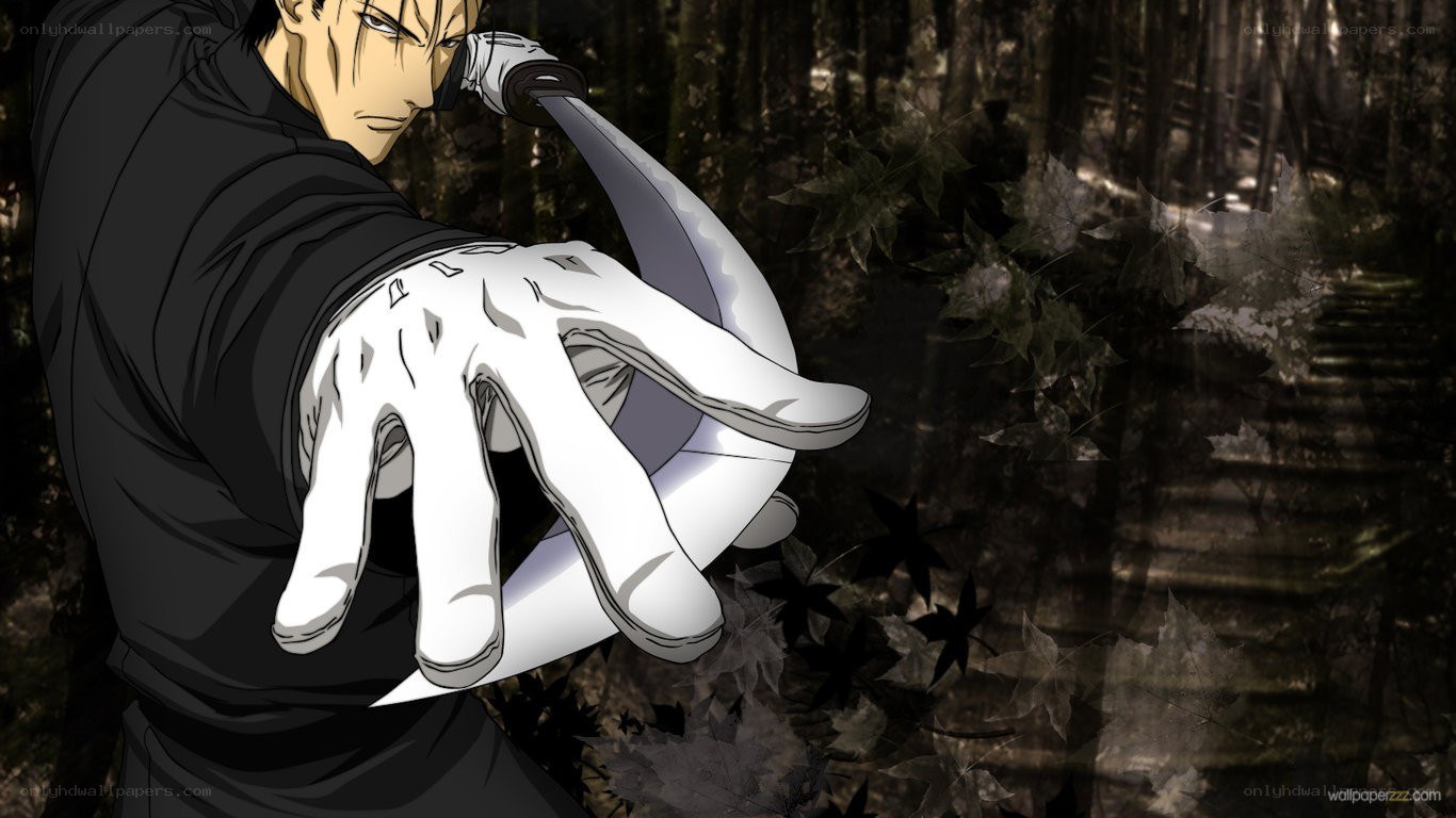 anime character with blade in forest