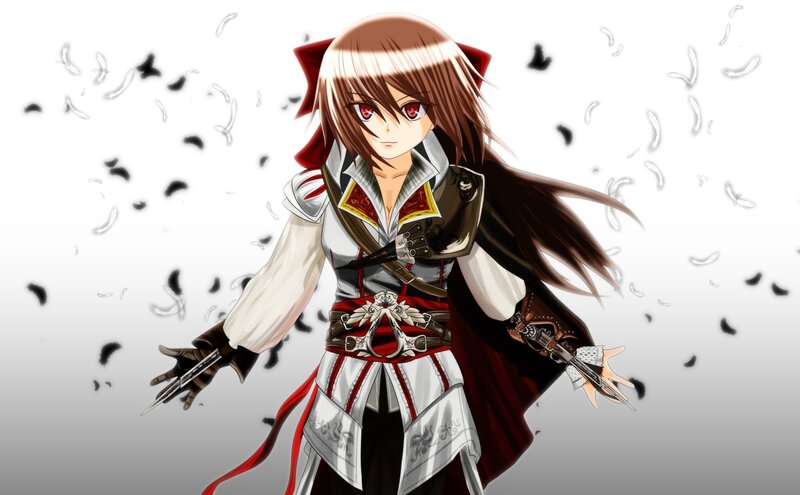 Anime Character with Blades — White