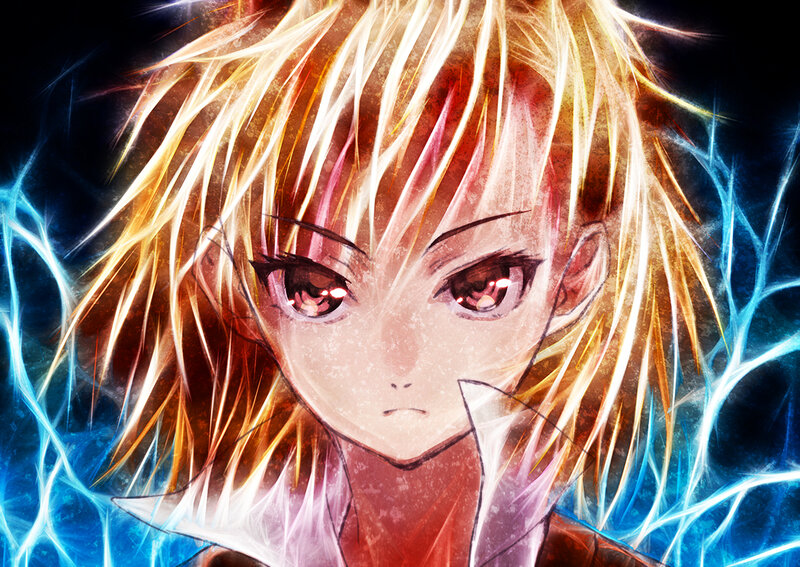 Anime Character with Blonde Hair — Blue, Dramatic, Digital Art