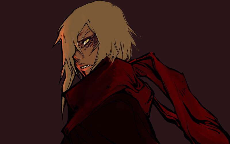 Anime Character with Blonde Hair — Brown, Dark, Intense