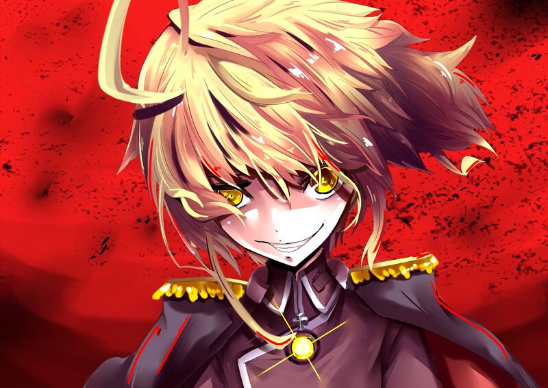 Anime Character with Blonde Hair — Red, Dramatic, Yellow Eyes
