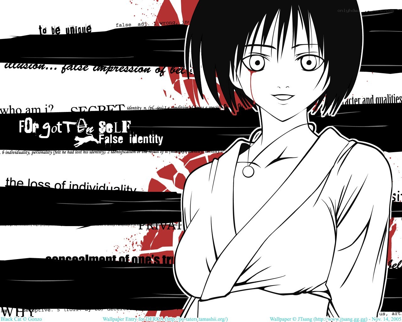 Anime character with blood and text