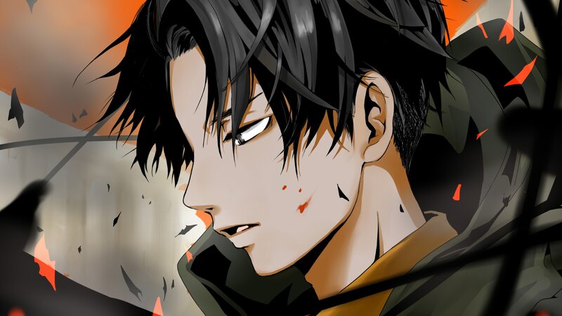 Anime Character with Blood — Black, Dramatic, Intense, Manga, Fire