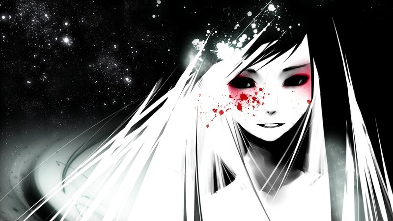 Anime Character with Blood — Black, Dramatic, Night, Digital Art