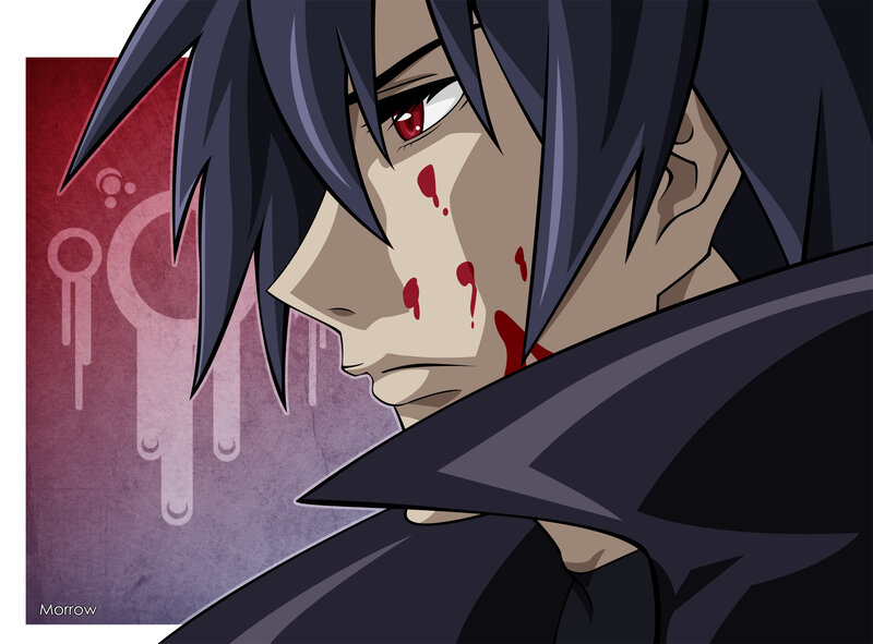 Anime Character with Blood — Black, Dramatic, Red Eyes