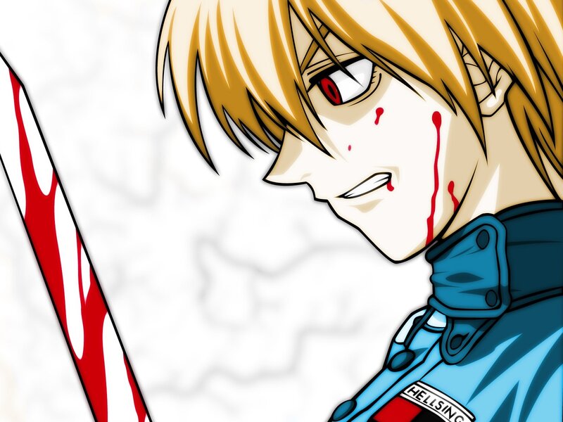 Anime Character with Blood — Blue, Dramatic, Manga, Sword