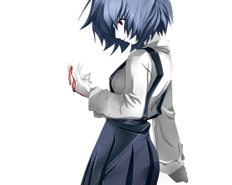 Anime Character with Blood — Blue, Dramatic, Red Eyes