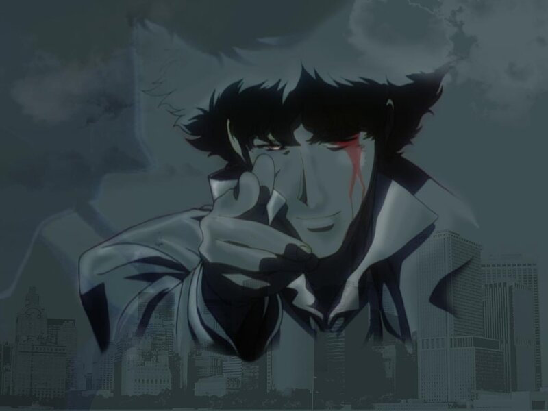 Anime Character with Blood — Gray, Dramatic, Night, Cityscape