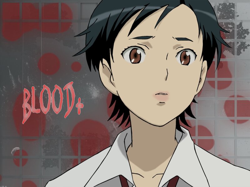 Anime Character with Blood — Gray, Dramatic, Tiled Wall