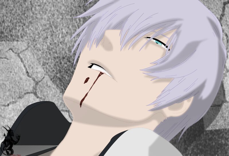 Anime Character with Blood — Gray