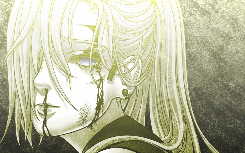 Anime Character with Blood — Green, Dramatic, Manga