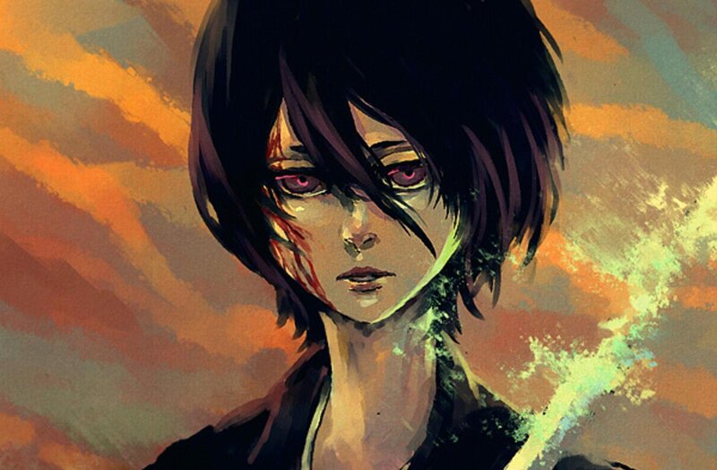 Anime Character with Blood — Orange, Dramatic