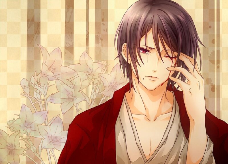 Anime Character with Blood — Red, Dramatic, Manga, Flowers