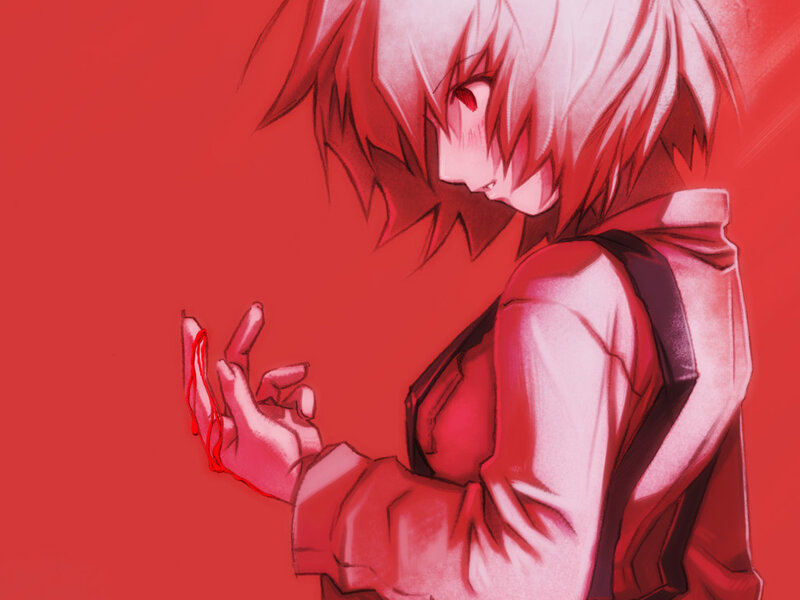 Anime Character with Blood — Red, Dramatic, Manga, Hand
