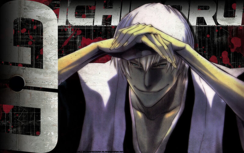 Anime character with blood-splattered background