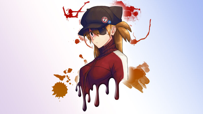 Anime Character with Blood Splatters — Red, Dramatic