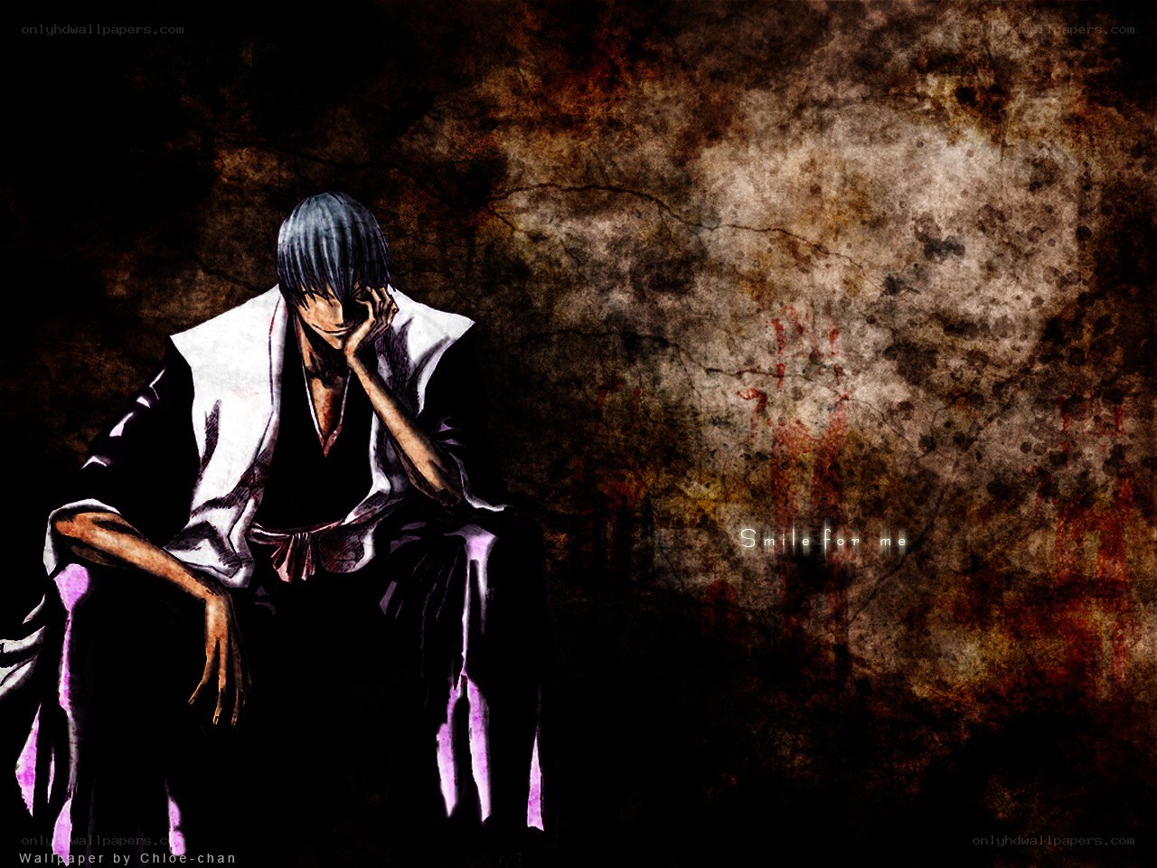 anime character with blood-stained background