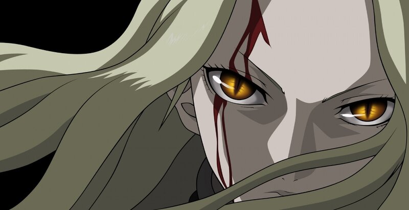 anime character with bloodied eyes