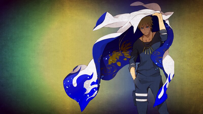 anime character with blue cloak