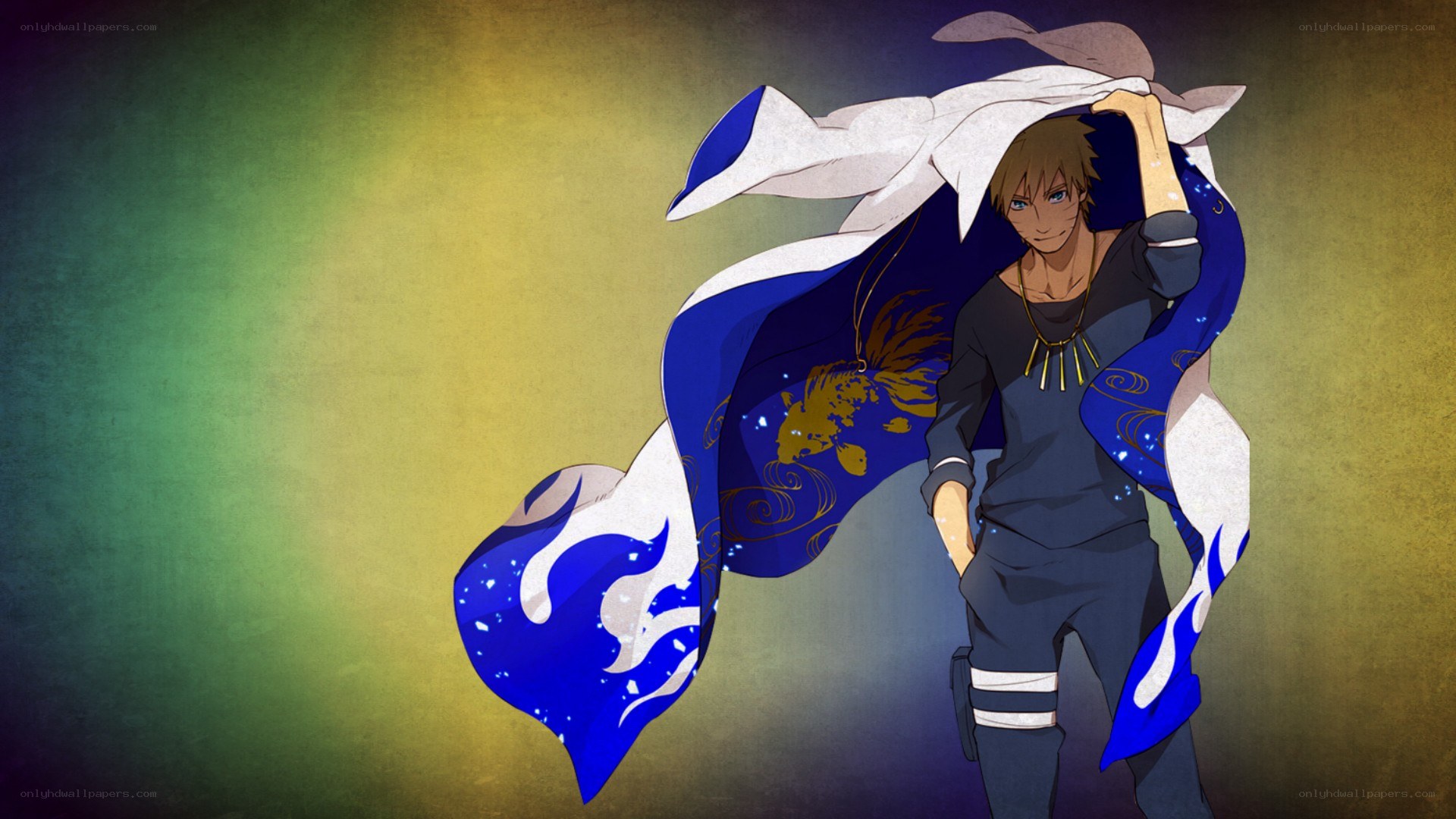 anime character with blue cloak