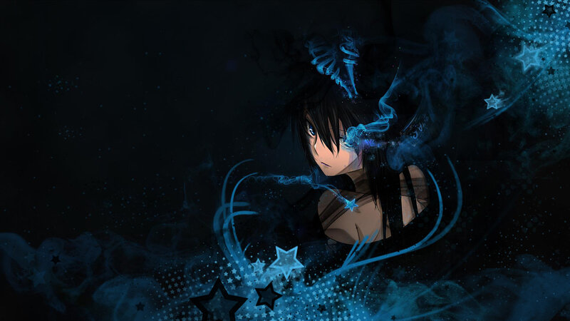 Anime Character with Blue Energy — Black, Dramatic, Night